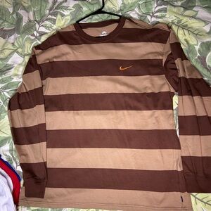 Nike sb Men's Brown and Tan Striped Long Sleeve Shirt Preowned